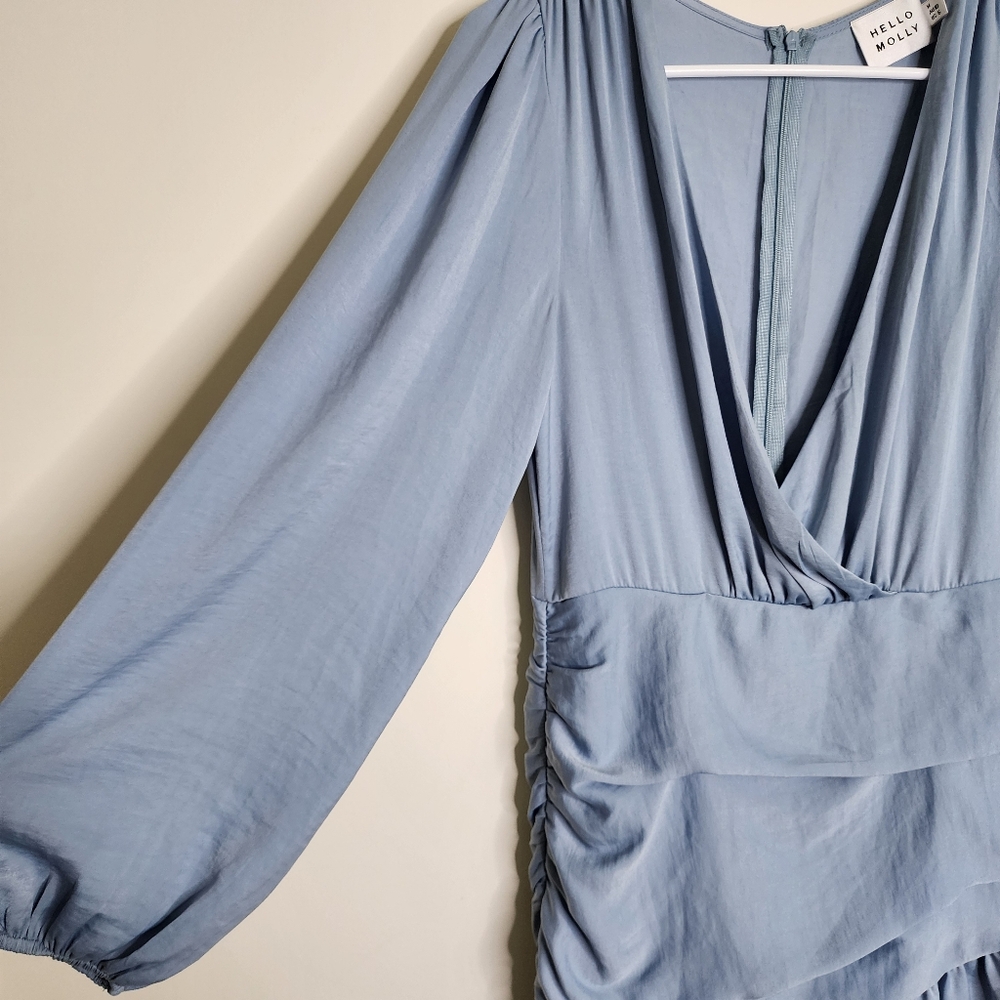 Light Blue V-Neck Ruffle Mini Dress - Picture 7 of 15